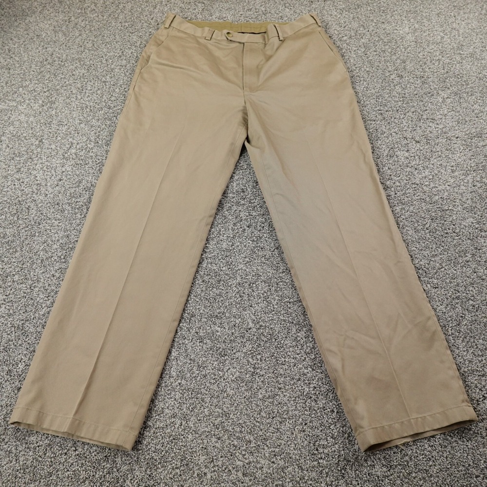 Jos A Bank Pants‎ Mens 38X32 Bown Beige Chino Trousers Slacks Flat Office Work